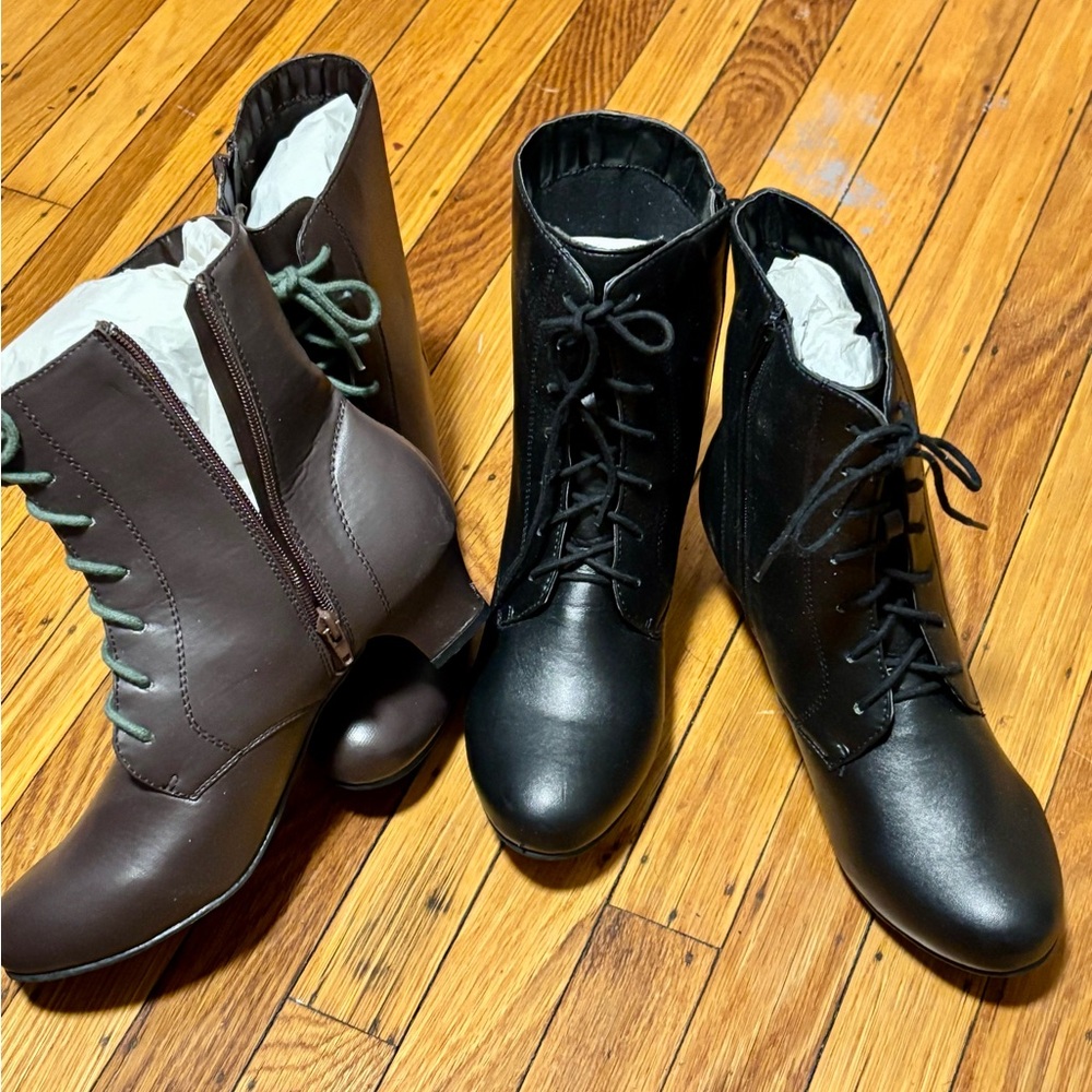Stylish Granny Man Made Leather Boots Black and Brown Women's size 10